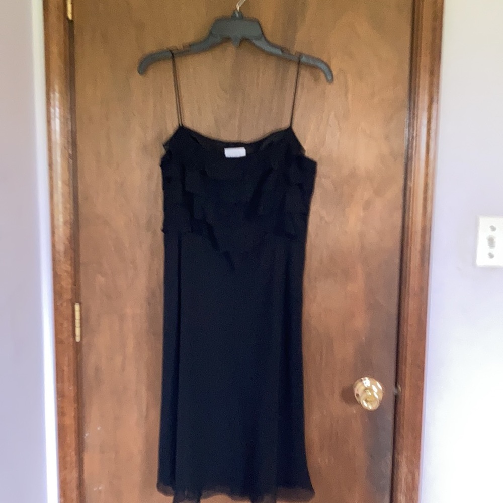 3/$30 LOFT dress 100% silk shell ruffle top black classic event party size 10 - Picture 12 of 17
